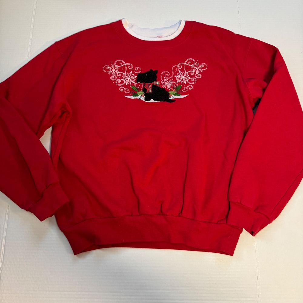 EUC‎ Decorated Originals Red Scottie Dog Embroidered Holiday Sweatshirt Medium